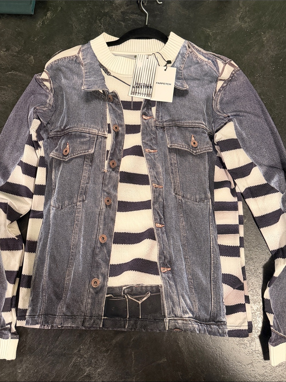 Jean Paul Gaultier Blue Denim & Navy Striped Knit Hybrid Jacket Shirt